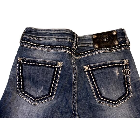 Miss Me Jeans Sz 25 30x25 Blue Boyfriend Embellished JPB5014 Mid Rise Med Wash - Picture 5 of 9